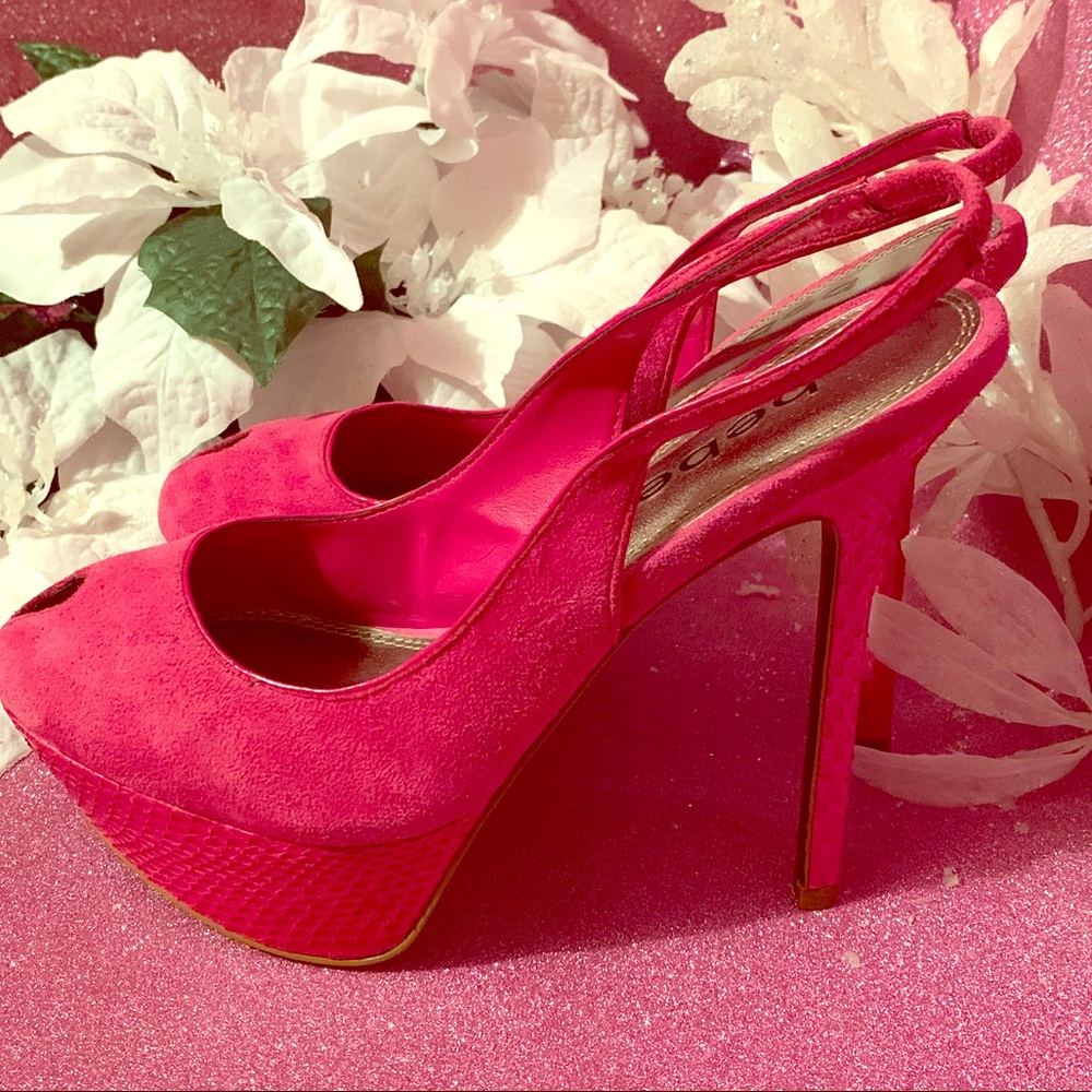 Bebe Hot Pink Sling Back Peep Toe Platform Heels